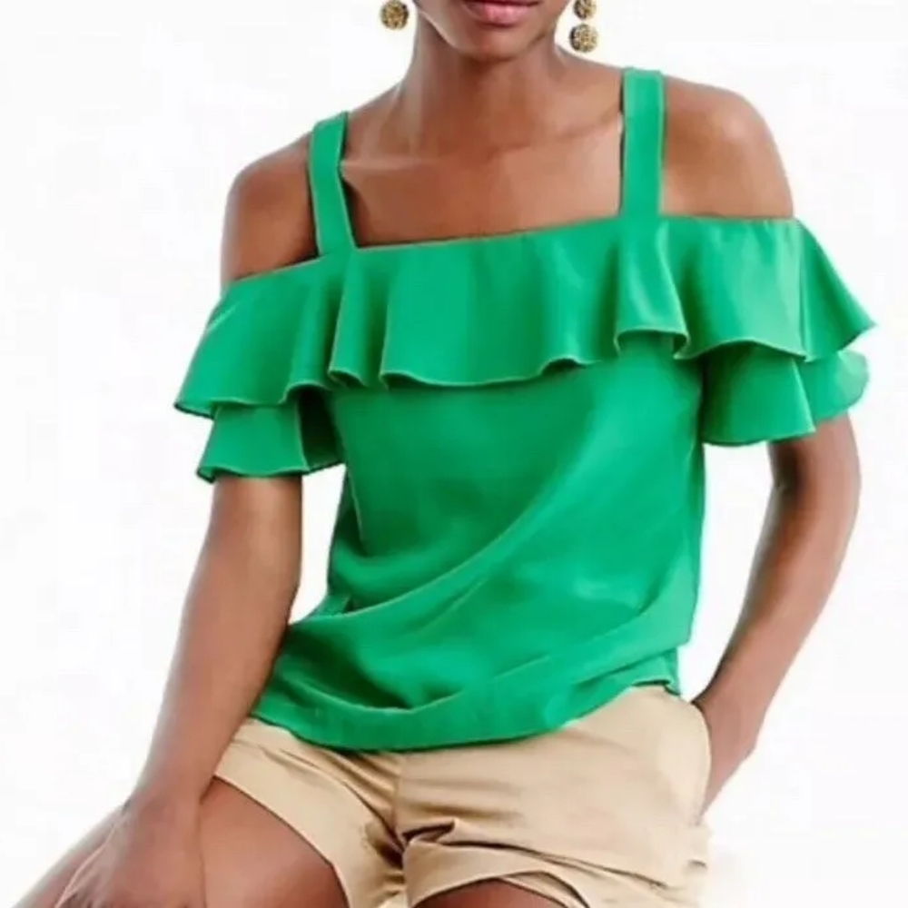 J Crew silk cold shoulder top in black